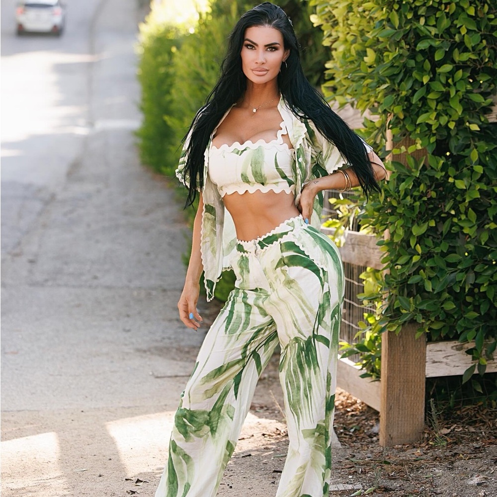 Green Leaf Print Women's Jumpsuit